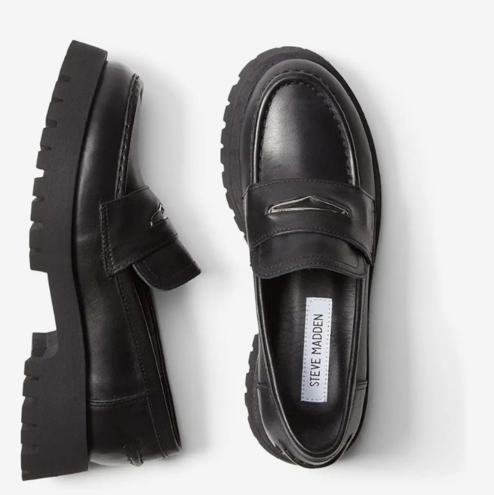 Steve Madden Lawrence black leather platform penny loafers